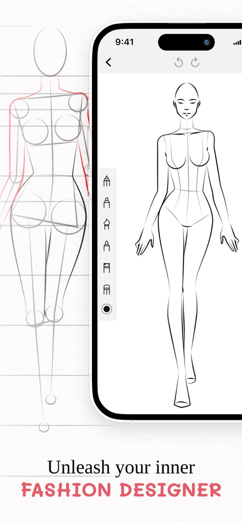Fashion Illustration: Designer - Users can master figure drawing with the app's precise guide grids and a comprehensive set of drawing tools for intricate line work and basic figure construction.