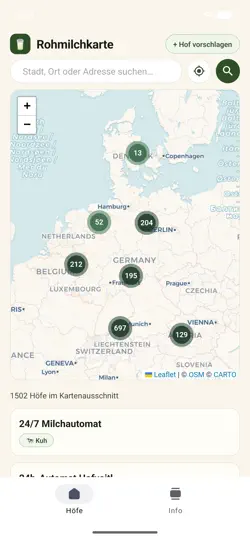 Screenshot von Rohmilchkarte auf dem iPhone 1