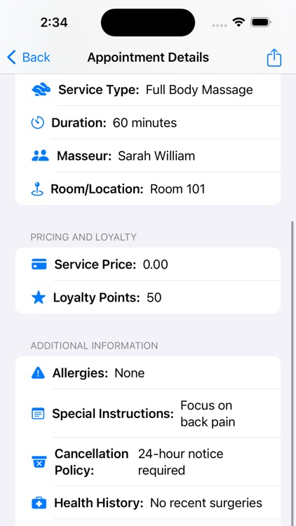 Massage Center Appointments