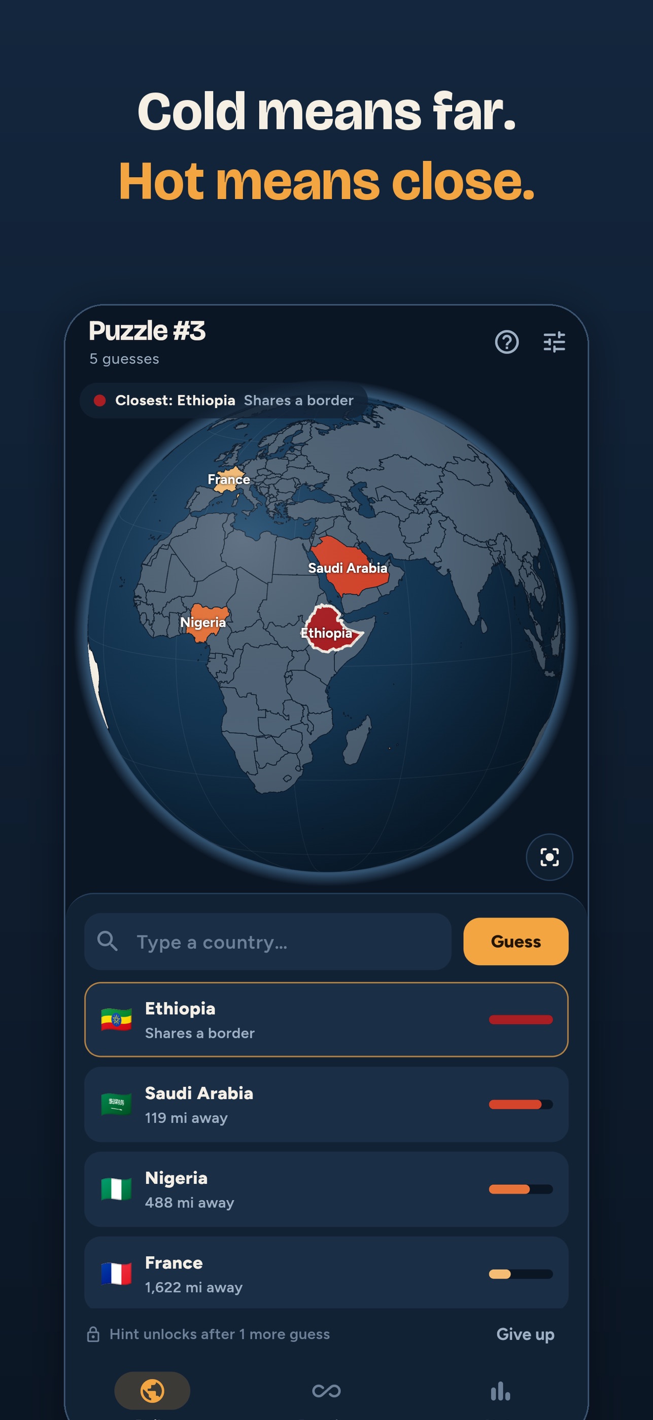 Screenshot 1 of Hot Cold Globe: Geo Quiz Game
