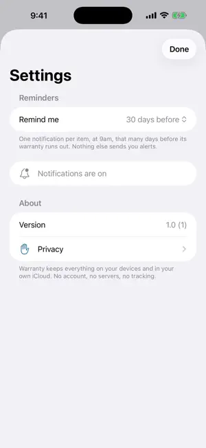 Warranty: Receipt Keeper screenshot 1