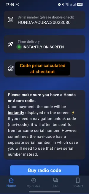 Honda Radio Code Acura Fast screenshot 2