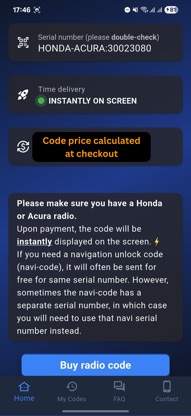 Honda Radio Code Acura Fast screenshot 2
