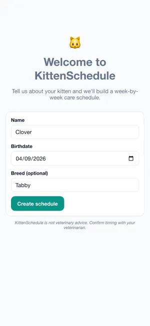 KittenSchedule: Kitten Care screenshot 1