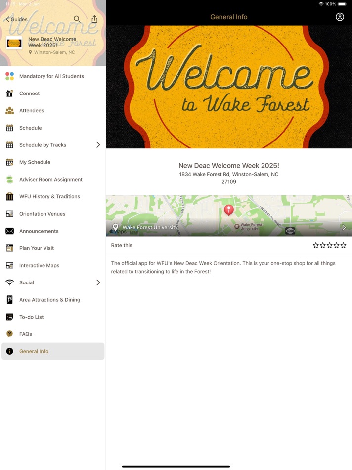 #1. WFU Orientation Programs (iOS) Podle: Wake Forest University