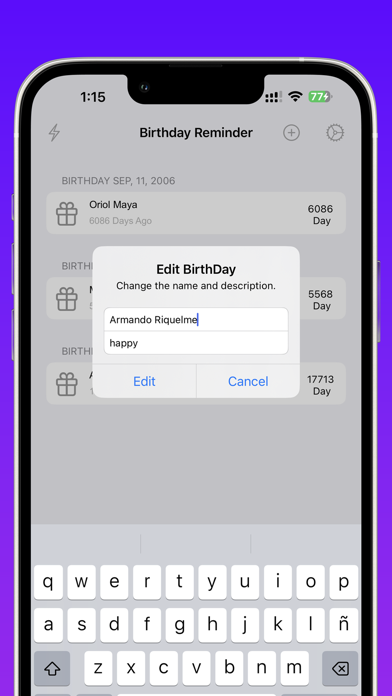BirthDay Reminder List Screenshot