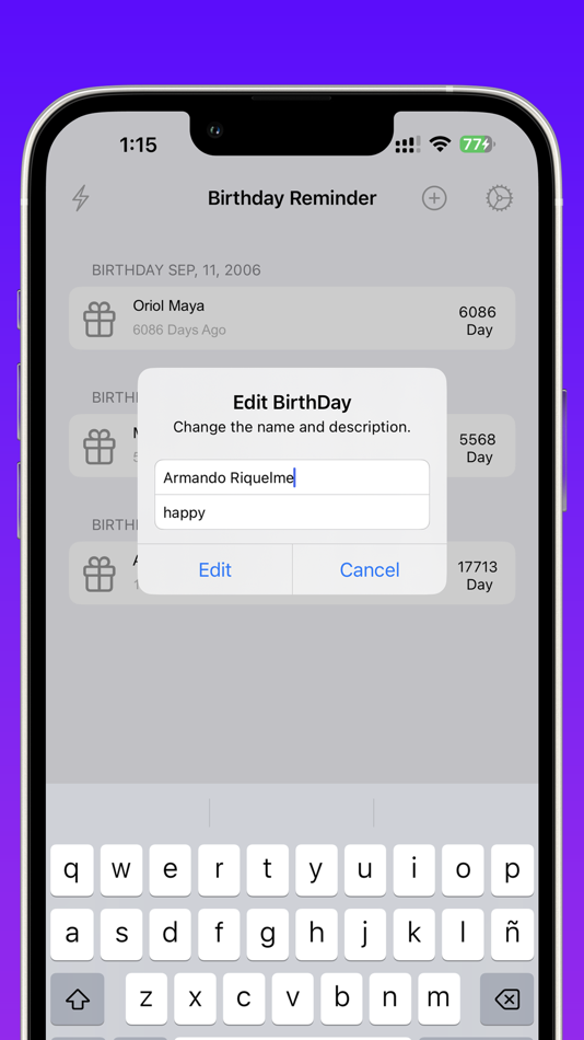 #1. BirthDay Reminder List (iOS) 由: Eyermin Colon Sanchez