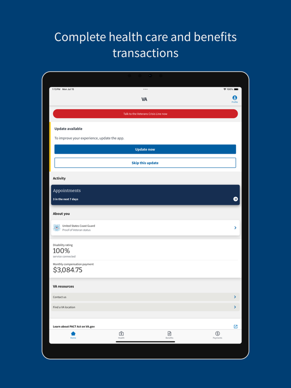 VA: Health and Benefits iPad screenshot 1 - Medical app