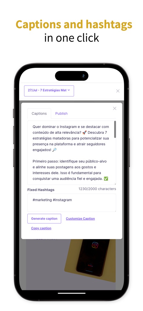 Reels & Posts Maker - GalilAI - L'application génère des légendes engageantes et propose une gestion simplifiée des hashtags pour optimiser la portée des publications.