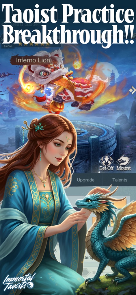 Immortal Taoists-MUD Wuxia - Examine the bond between the cultivator and her loyal spirit beast, alongside the dynamic display of the 'Inferno Lion' ability.