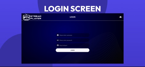 IPTV Stream Player - Dieser Anmeldebildschirm ermöglicht Nutzern die sichere Eingabe ihrer Zugangsdaten mit direkten Feldern für Benutzername und Passwort, ergänzt durch das spezifische Feld für die URL/Port-Informationen des IPTV-Anbieters.