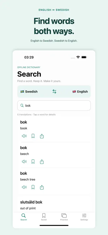 English-Swedish Dictionary screenshot 2 of 5