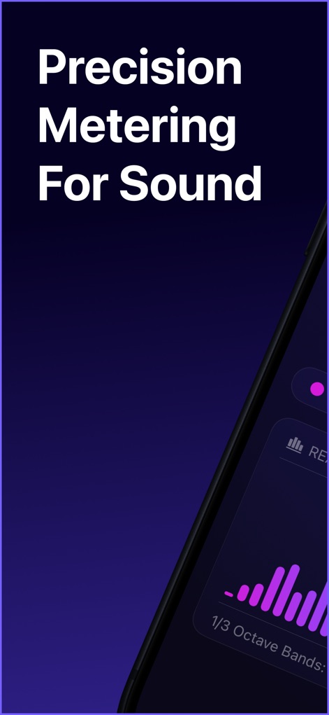 Decibel dB Sound Meter Ultra - Explore the app's capability for precise sound level measurement, highlighted by the text overlay and a glimpse of the 1/3 Octave Bands.