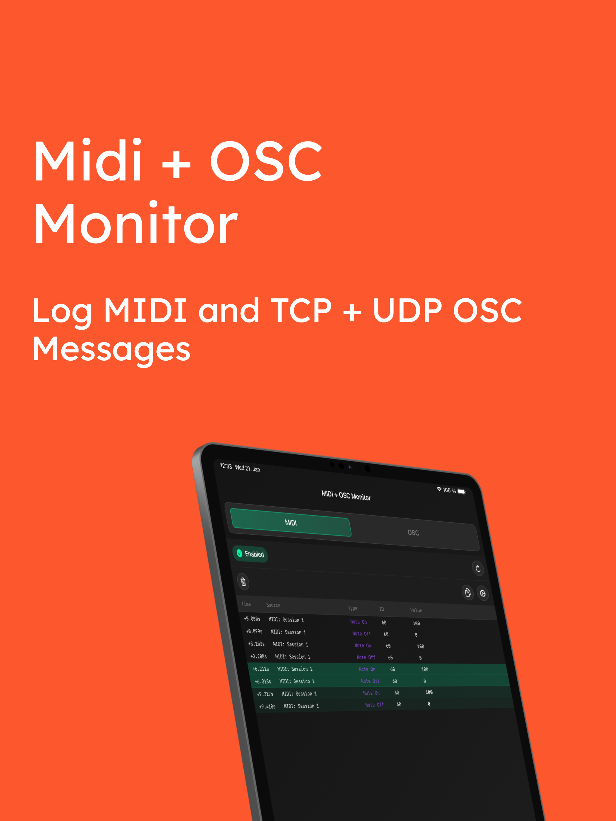 MIDI + OSC Monitor Logger Tool