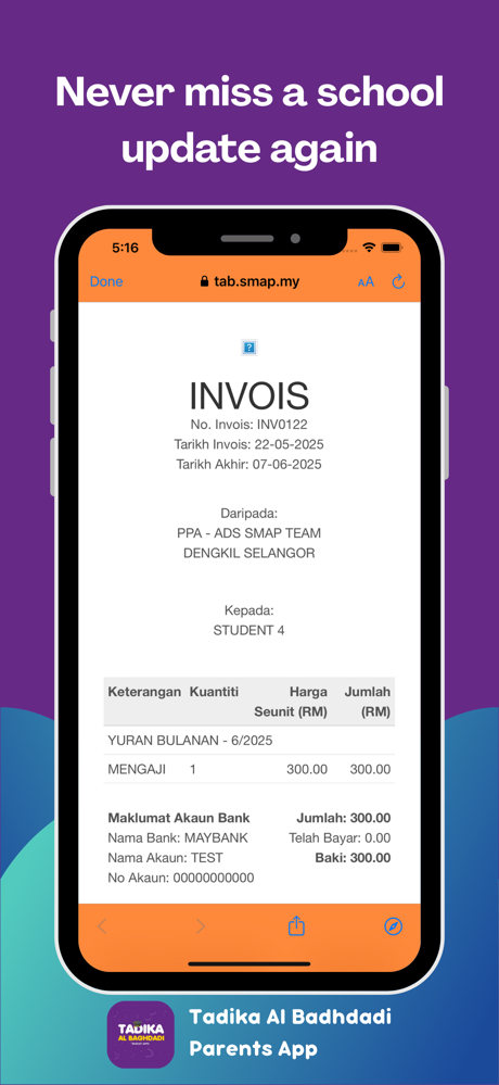 Tadika Al Baghdadi Parents App screenshot 2