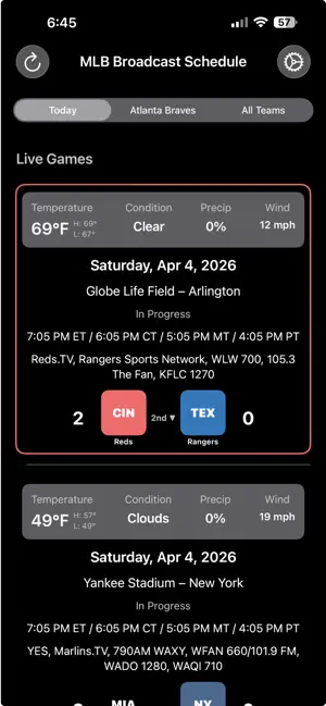 MLB Broadcast Schedule screenshot 4