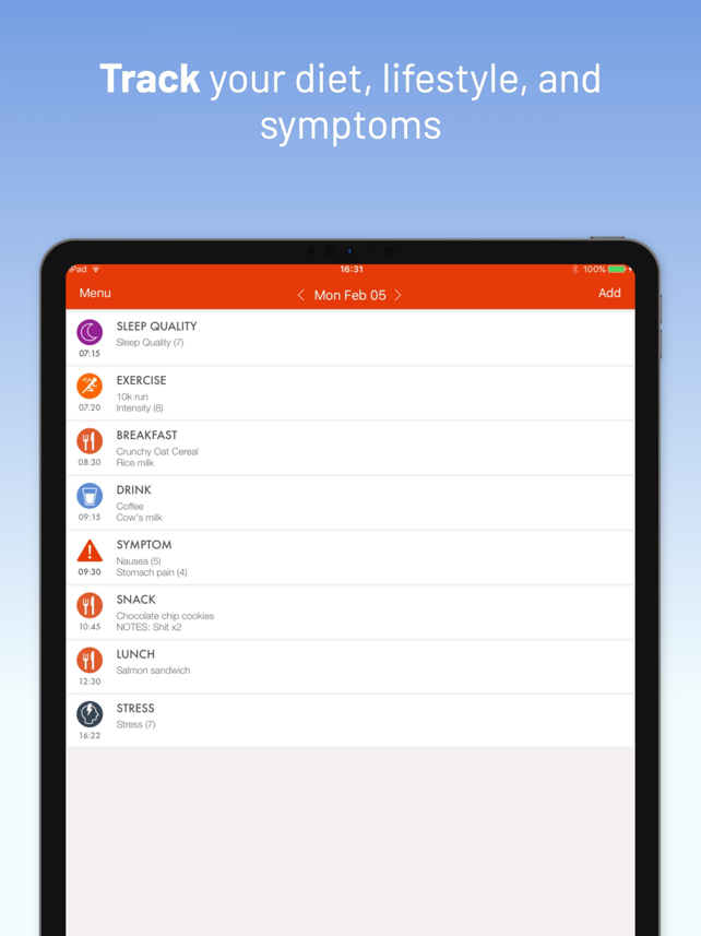 mySymptoms Food Diary Screenshot