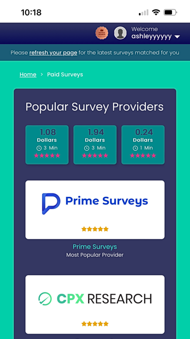 MoreSurveys Paid Surveys App Screenshot
