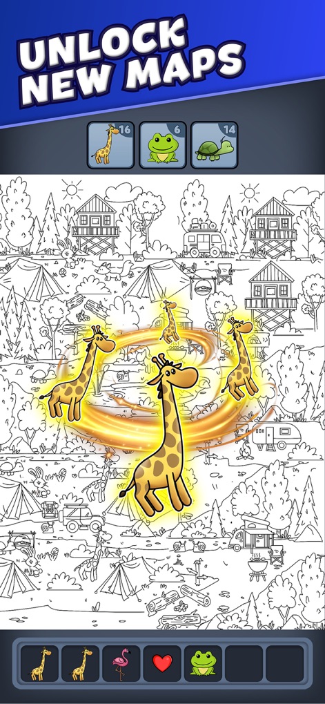 Triple Match City - Explore the adventure of finding numerous giraffe items within a new forest-themed map, with remaining object counts clearly shown at the top.