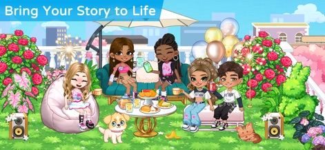 YoYa Time: Build, Share & Play - Os jogadores podem dar vida às suas histórias em cenários interativos, com múltiplos personagens e animais de estimação reunidos para um piquenique em um ambiente vibrante.