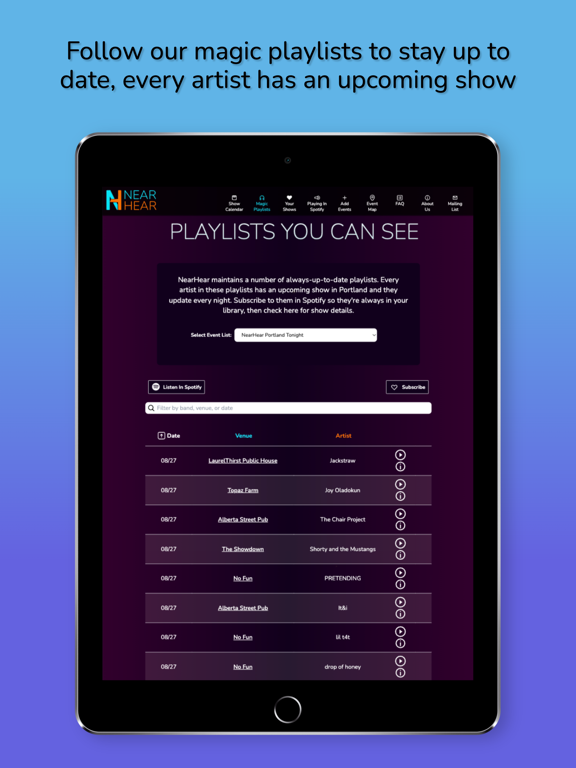 NearHear iPad screenshot 3 - Music app