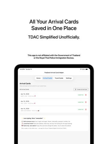 Thai TDAC Arrival Card Helper iPad screenshot