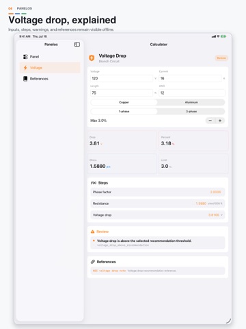 Panelos Electrician Tools iPad screenshot