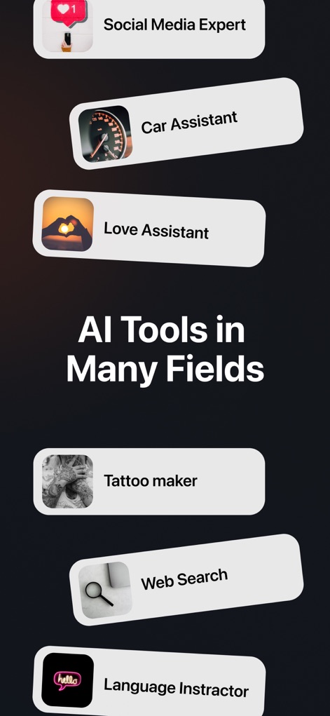 Ocean AI-Chatbot・Ask Anything - Dieses Tool präsentiert eine breite Palette an KI-Assistenten für diverse Lebensbereiche, erkennbar an den spezifischen Icons für Funktionen wie den Auto-Assistenten und den Social Media Experten.