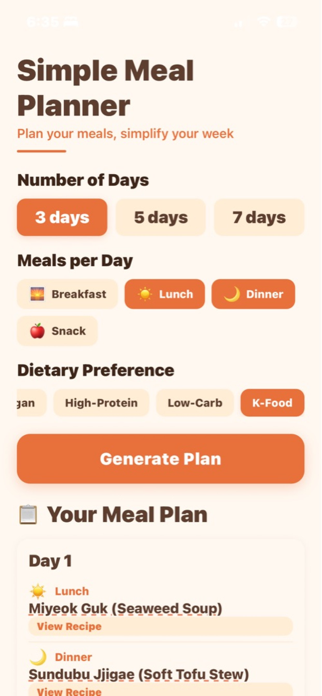Simple Meal Planner (697f36) Screenshot 2 of 4