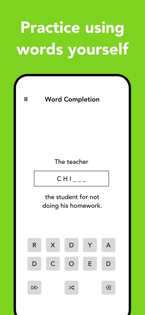 WordPal - Vocabulary Builder - This tool provides word completion exercises and interactive letter choices, enabling users to practice vocabulary in context.
