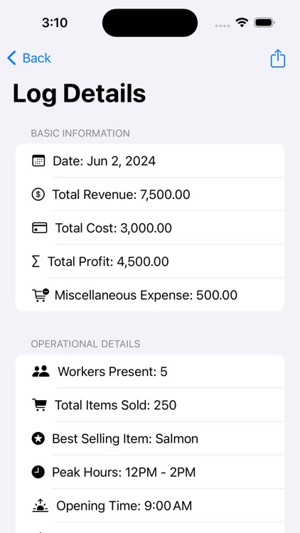 Sea Food Shop Daily Log