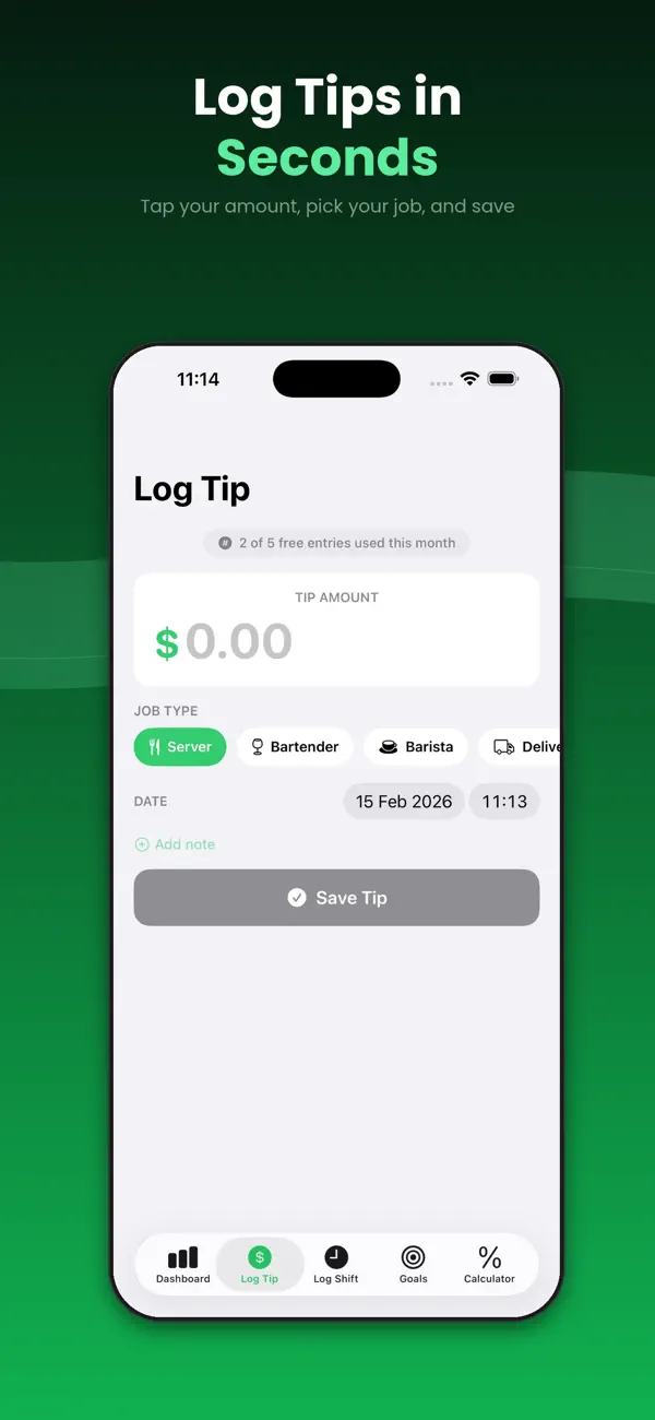 #2. TipJar - Tip & Shift Tracker (iOS) Ved: Nerijus Tamosauskas