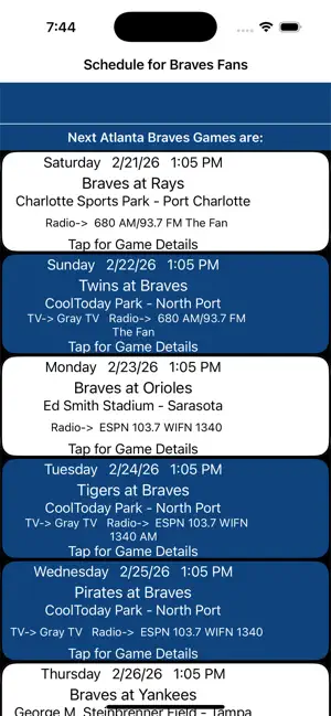 Schedule for Braves fans screenshot 1