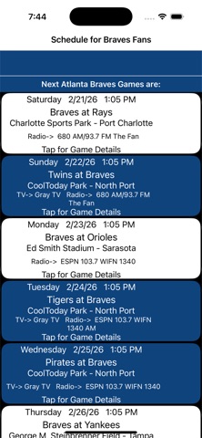 Schedule for Braves fans screenshot