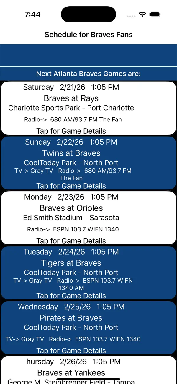 Screenshot #1 pour Schedule for Braves fans