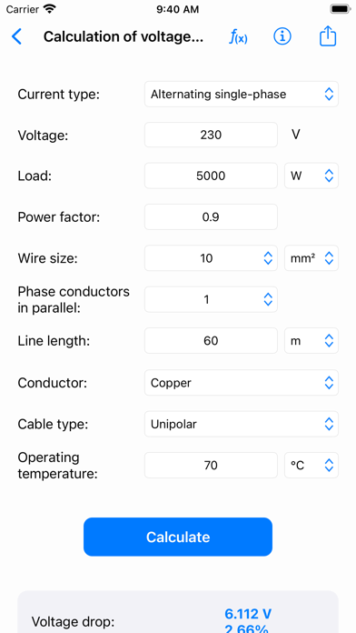 Electrical Calculations Screenshot