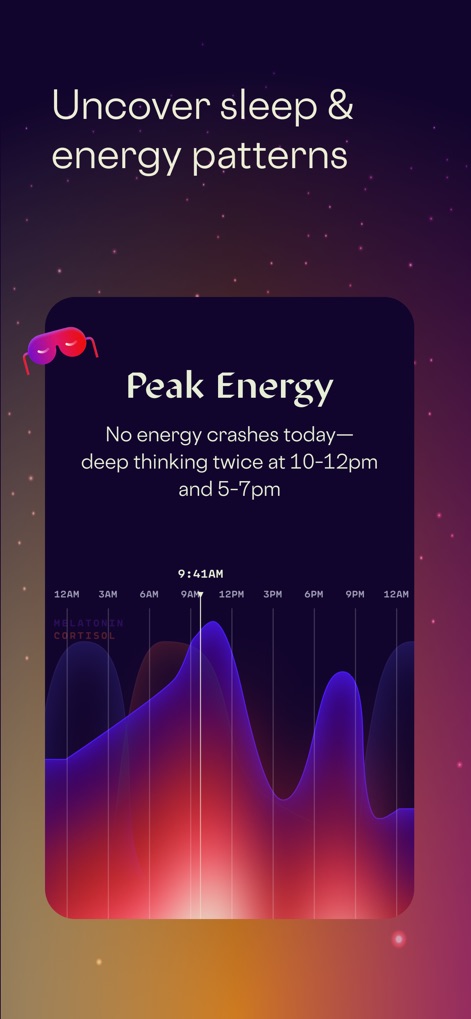 Stardust Period Tracker - The tool visualizes "Peak Energy" periods with a detailed graph tracking melatonin and cortisol levels throughout the day.