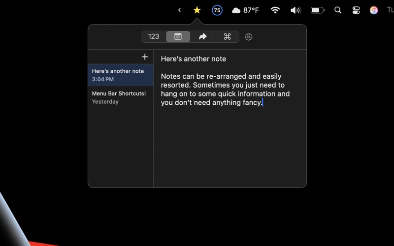 Menu Bar Shortcuts app screenshot