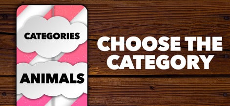 Party Word Game with Friends - The app’s intuitive interface allows users to easily choose from various topics, such as the highlighted 'ANIMALS' category, for a fresh game experience.