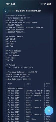 PDF Bank Statement Converter iPhone screenshot