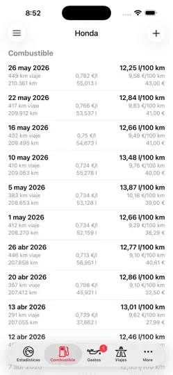 Captura de pantalla de Road Trip MPG en iPhone 3