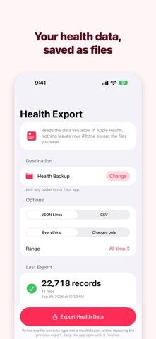 Health Export – CSV & JSON Screenshot 1 of 4