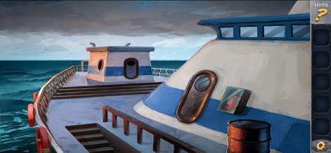 Prison Escape Puzzle Adventure - Os usuários podem explorar ambientes detalhados, como o convés de um barco com seus equipamentos de navegação e o vasto oceano azul ao fundo.