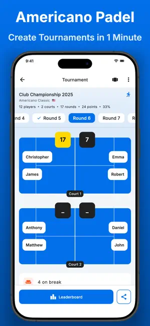 Americano Padel Manager iPhone screenshot 1