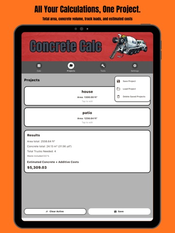 Concrete Jobsite Calculator iPad screenshot