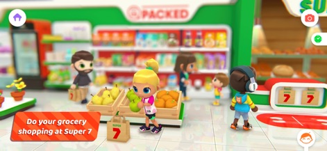 Urban City Stories - Les utilisateurs peuvent vivre l'expérience des courses au supermarché, explorant les rayons remplis de produits frais et remplissant leurs sacs.