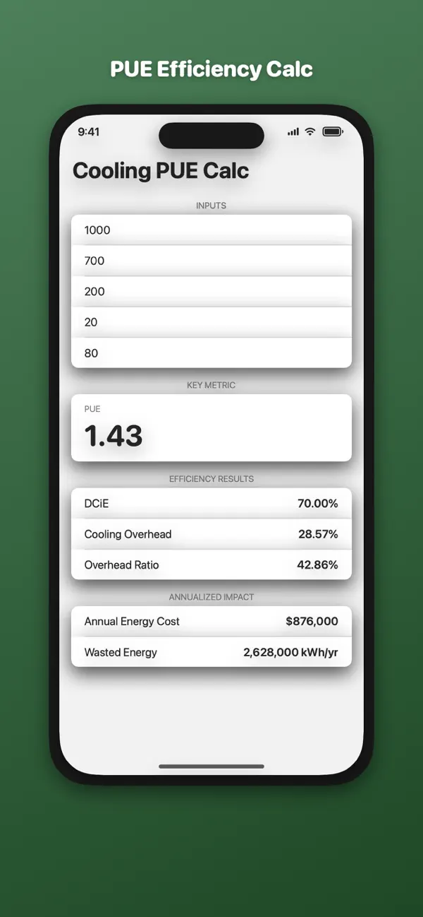 Screenshot #1 pour CoolingPUE Calc