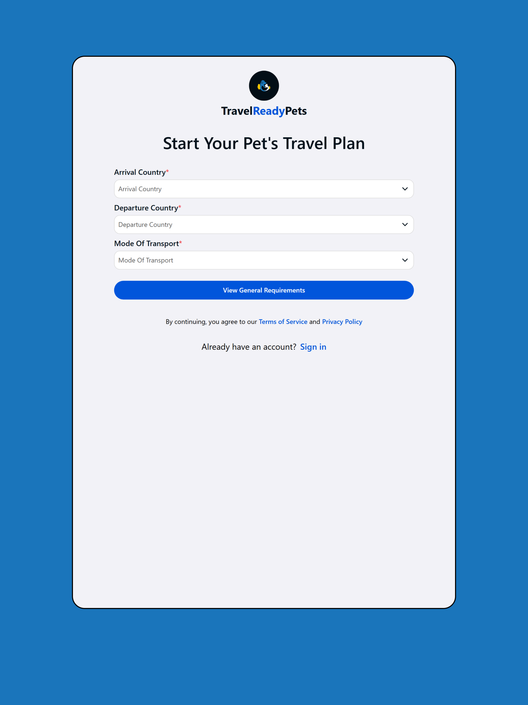 TravelReadyPets - Pet Owner
