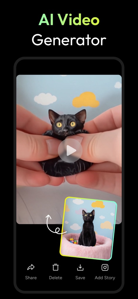 AI Photo Generator - Fotorama - This tool turns still images into engaging videos, featuring clear playback controls and instant sharing options.