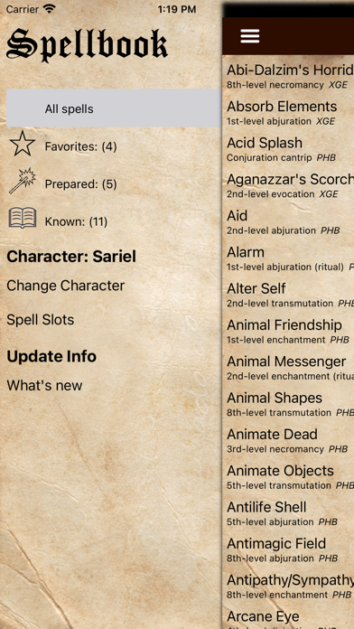 D&D Spellbook 5e screenshot